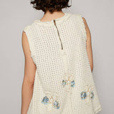 Sleeveless denim flower patch top