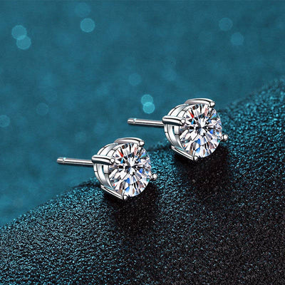 Four-Prong Moissanite Stud Earrings in 925 Sterling Silver: 6.0 ct