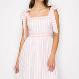 Pink Stripe Maxi Dress Shoulder Tie