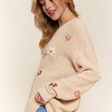 Hello Flower Embroidery Sweater