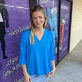 Turquoise 3/4 Sleeve V Neck