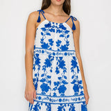 Blue Leaves Print Maxi Halter Dress