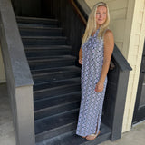 Black & Pink Floral Ruffle S.less Maxi