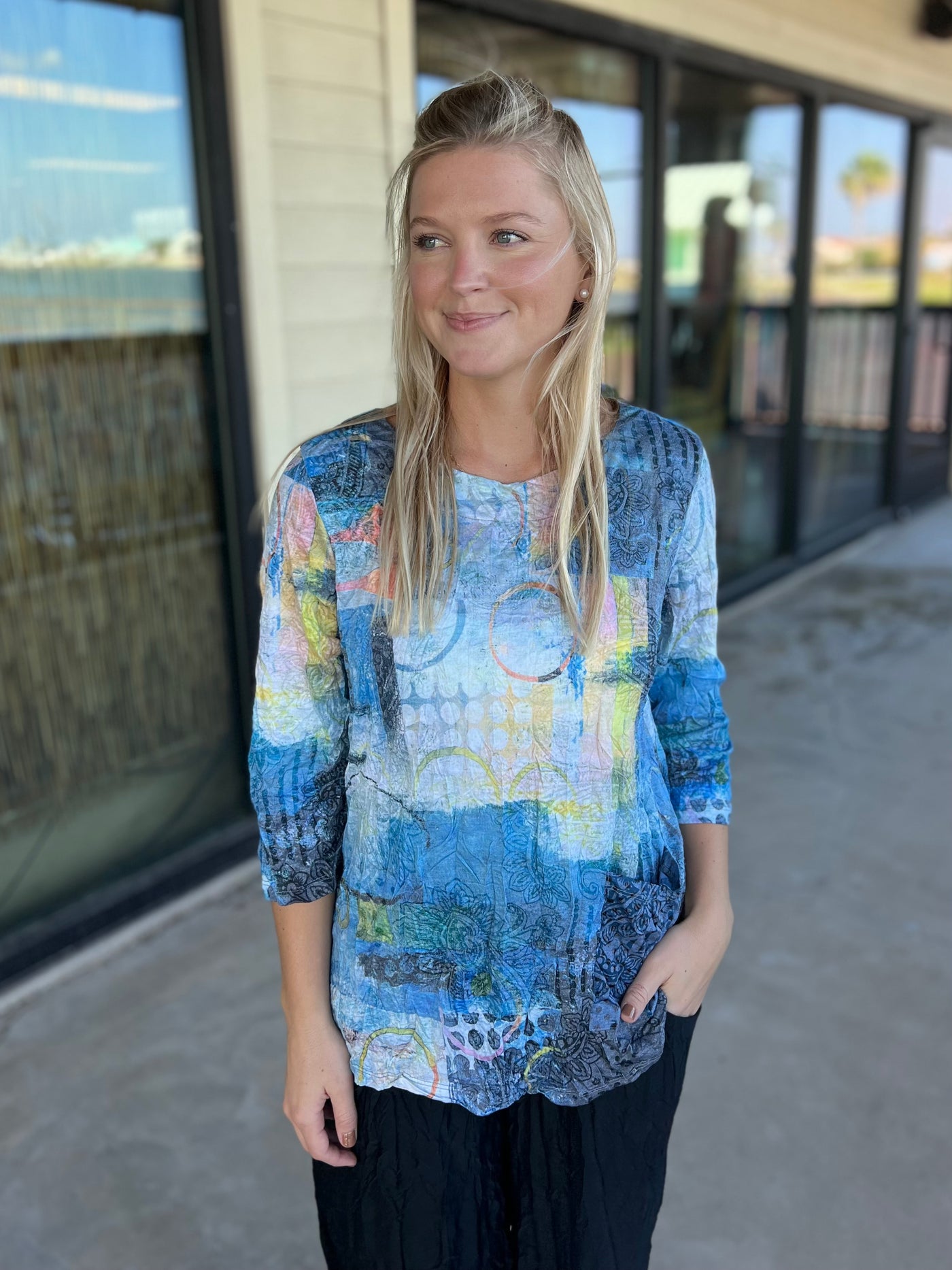 Multi Crinkle Scoop Neck Top