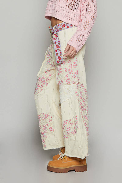 crochet detail denim pants