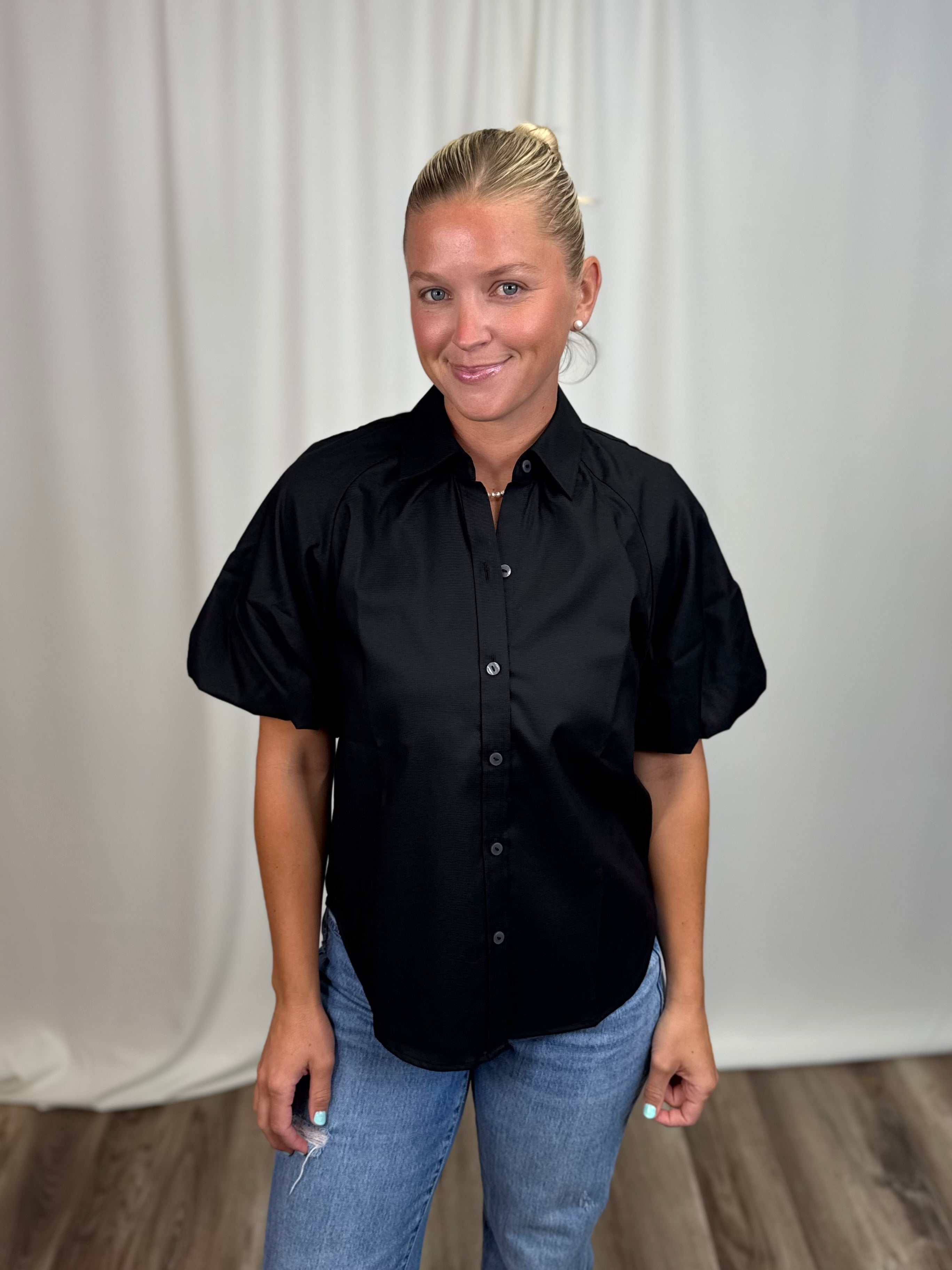 Solid Puff Sleeve Shirt