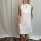 White Sleeveless Zip Up Dress