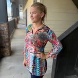 Multi Silk V Neck Top