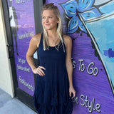 Navy Crinkle Bubble Dress