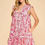 Floral Print Sailor Collar Ruffle Dress