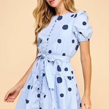 Polka Dot Print Puff Sleeves Dress