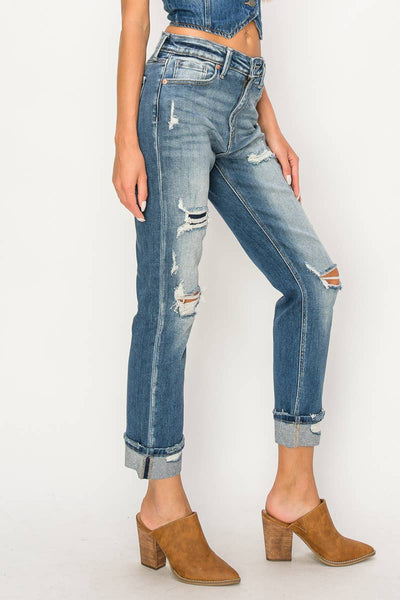 HIGH RISE STRETCH STRAIGHT WITH SINGLE CUFF JEANS: 1 (24)