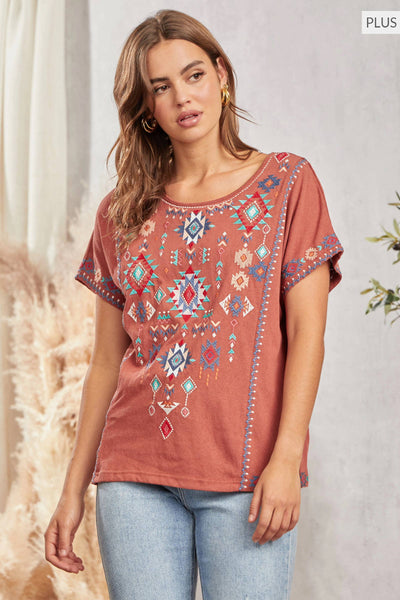 PLUS Round Neck Embroidered Tunic