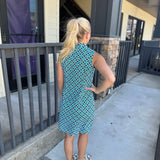 Geo Dia Em Nvy Scallop VNeck Dress