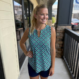 Geo Dia Em Nvy SlvLess Keyhole Top