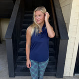 Navy Ruffle V-neck Tank