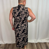 Khaki & Black Floral Zip Dress