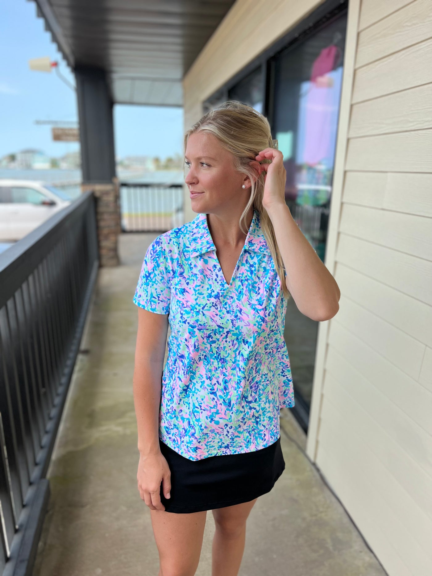 Pastel Vines Short Sleeve Collar Top