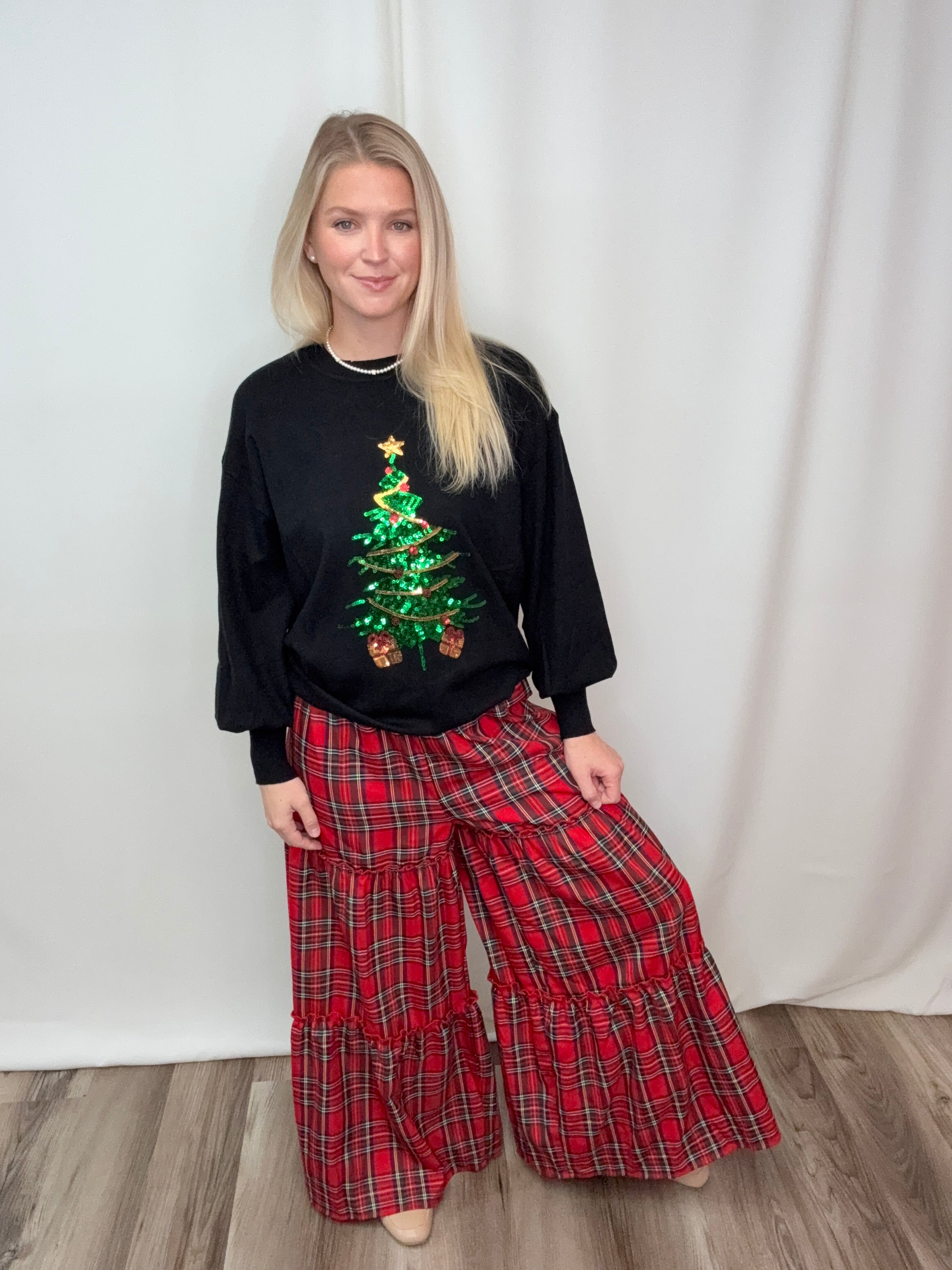 Maxi Tiered Wide Leg Palazzo Plaid Pants