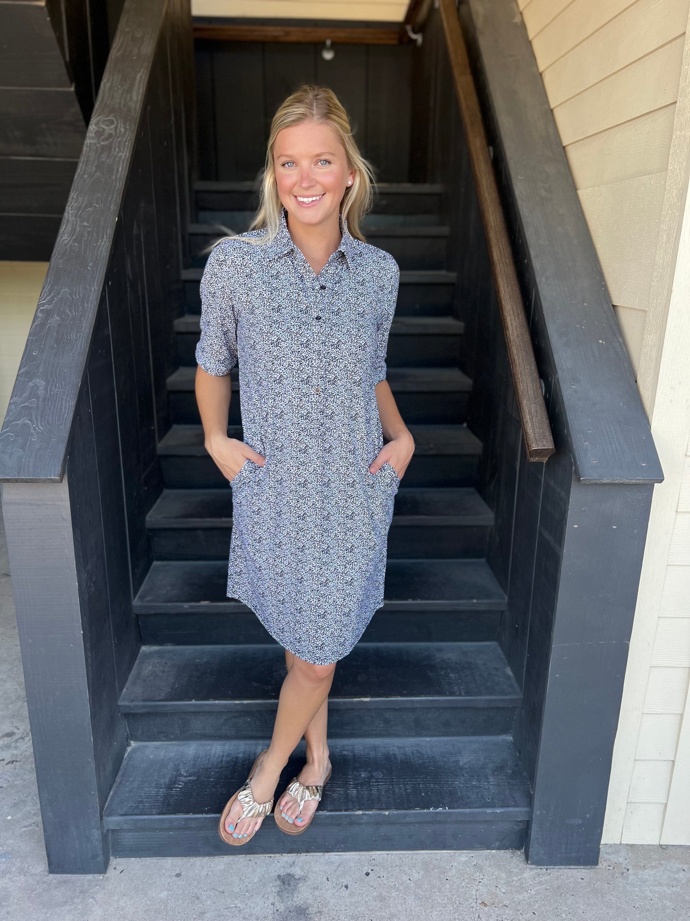Leopard Collar Button Down Dress