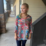Multi Silk V Neck Top
