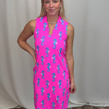 Hot Pink Seahorse Scallop Vneck Dress