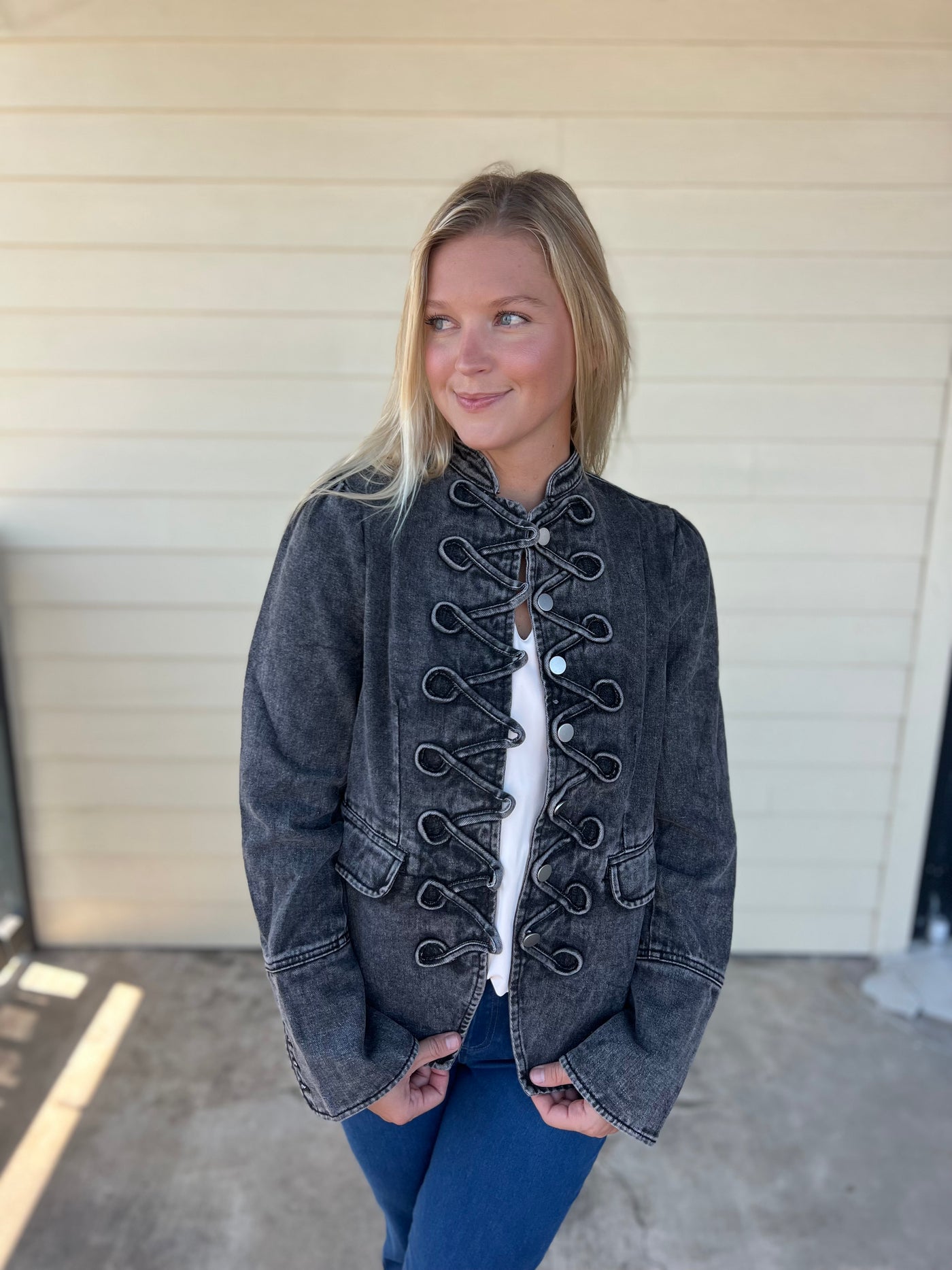Charcoal Long Sleeves Denim Jacket