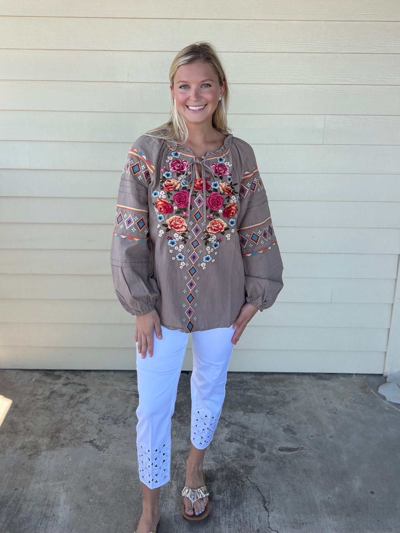 White Denim Embroidery Pants