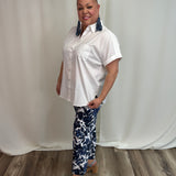 Denim & White Roses 26" Wide Crop Pant