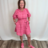 Pink Checker Boucle Mini Dress