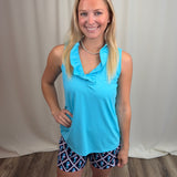 Clear Turquoise Ruffle V-neck Tank