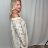 Navy Striped Smock Neck Top