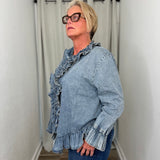 Denim Ruffle Blouse