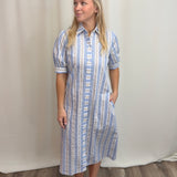 Blue Seersucker Stripe Dress