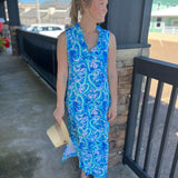 Lulu B Hearts Blue Ruffle Sleeveless Maxi