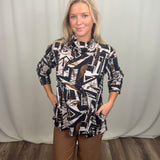 Black Printed Cowl Top