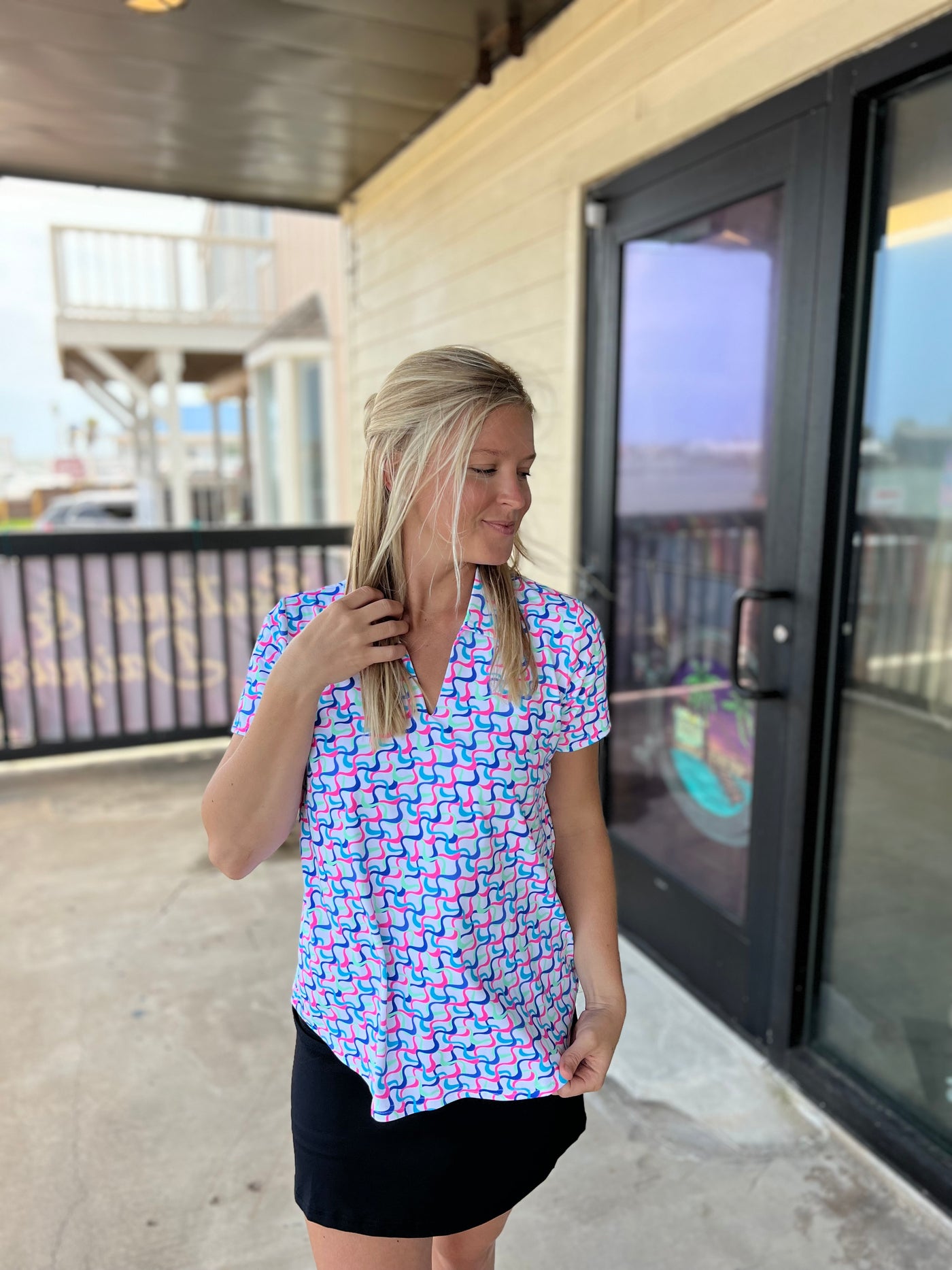 Maze Multi Short Sleeve Collar Top