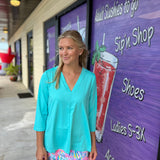 Seaglass Aqua V-neck 3/4 Sleeve Top