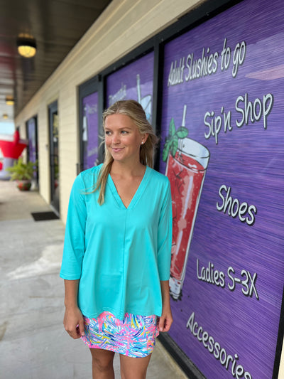 Seaglass Aqua V-neck 3/4 Sleeve Top