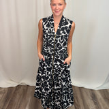 White & Black Printed Zip Dress