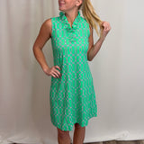 Geo Kelly/Navy Ruffle V Neck Dress