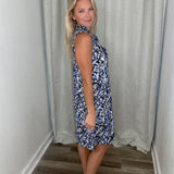 Vines Blues & Black Ruffle Dress