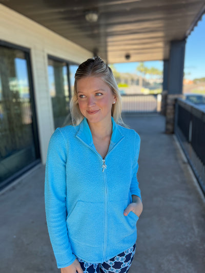 Turquoise Boucle Zip Jacket