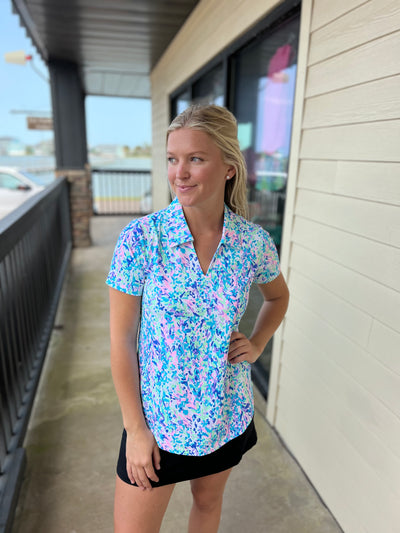 Pastel Vines Short Sleeve Collar Top