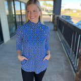 Geo Sapphire Buttoned Up Top