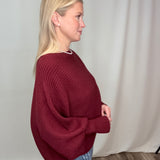 Boat Neck Elegant Ribbed Knitted Loose Sweater