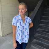 White Seahorse SSlv Collar Top