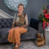 Slub Knit Cowl Neck Squares Top