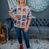 Fleece Scoop Neck Floral Cat Top