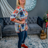 Fleece Scoop Neck Floral Cat Top